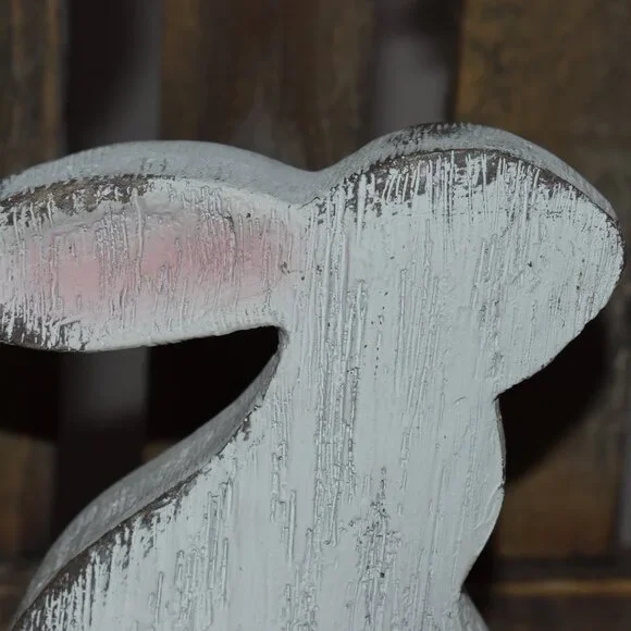 Distressed Shabby Whitewash Bunny Rabbit Rustic Cottage Farmhouse Spring Decor - Picture 3 of 11